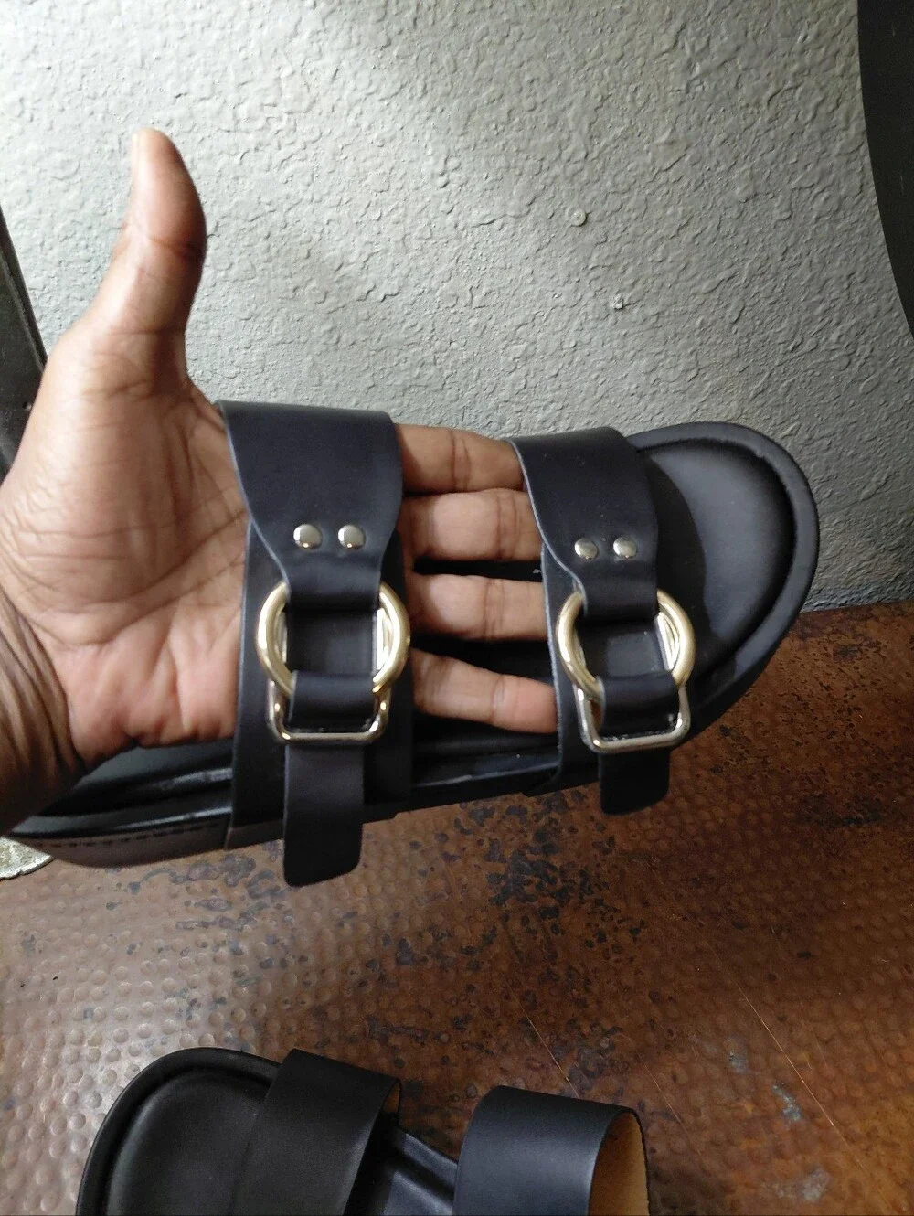 Dolce Vita Sz. 10 Cici Black Stella Buckled Platform Slide Sandals